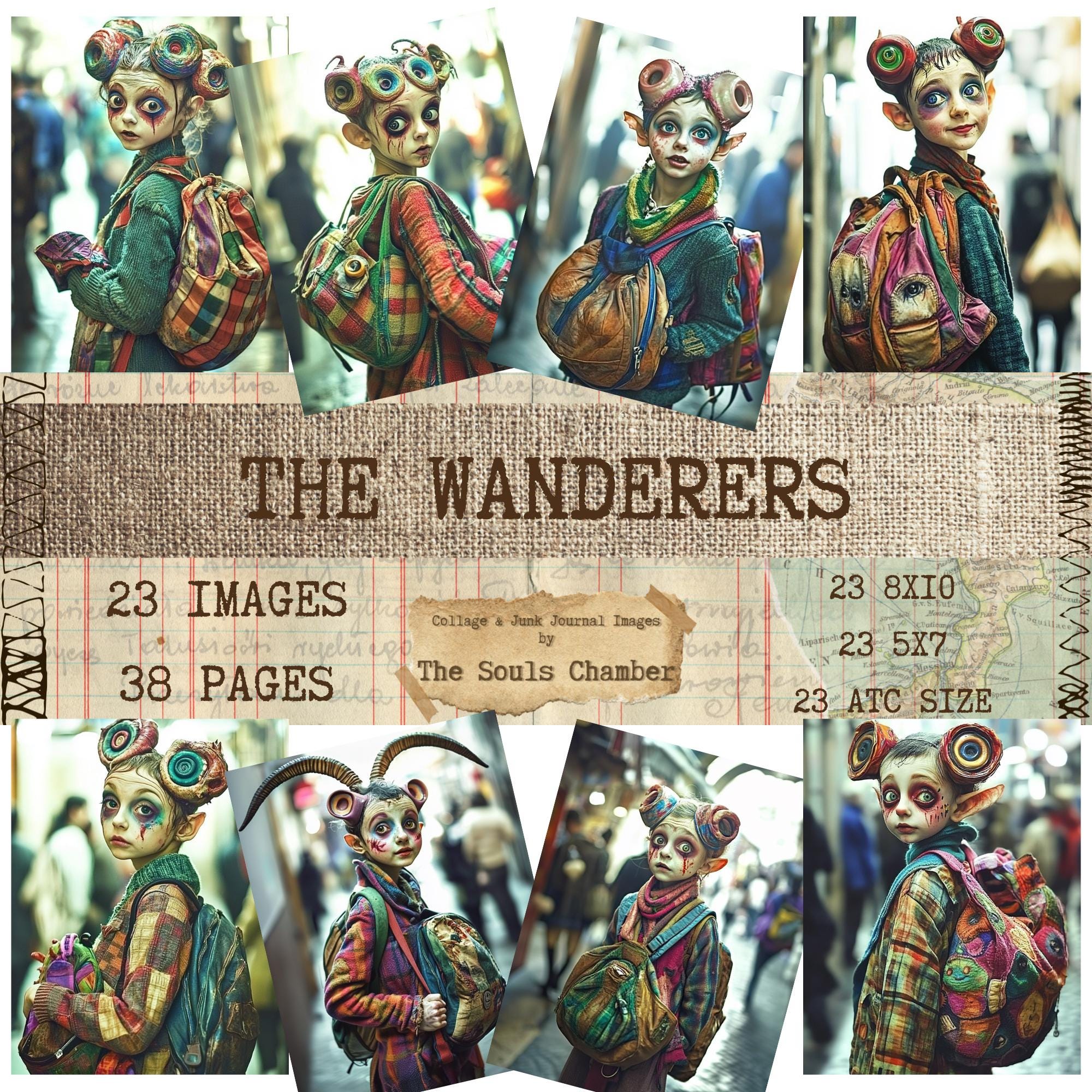 THE WANDERERS Junk Journal Scrapbook Artist Trading Cards Instant Download whimsical aliens  strange oddities anthropomorphic printable ATC
