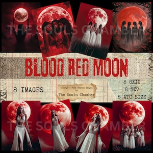BLOOD RED MOON Tribute Junk Journal Scrapbooking Artist Cartes à collectionner Téléchargement instantané Love witch atc celestial