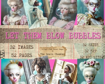 LET THEM Blow Bubbles Queen Marie Antoinette Ephemera Junk Journal Scrapbooking Collage ATC Printable Pages Art Instant Download