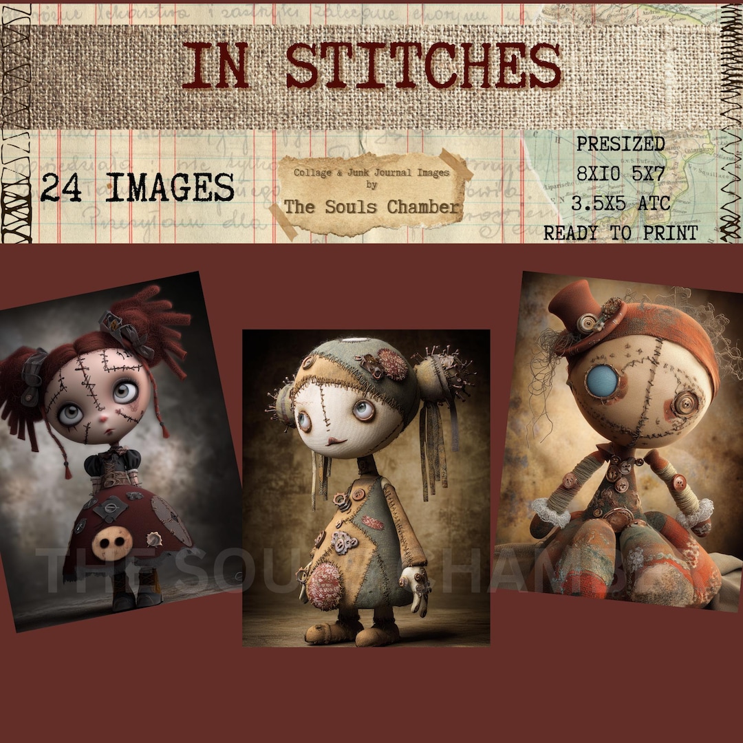 IN STITCHES Junk Journal Digital Download Steampunk Voodoo Ragdoll Junk ...