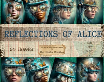 REFLECTIONS of ALICE  Ephemera Junk Journal Scrapbooking Collage ATC Printable Pages Art Instant Download steampunk wonderland madhatter
