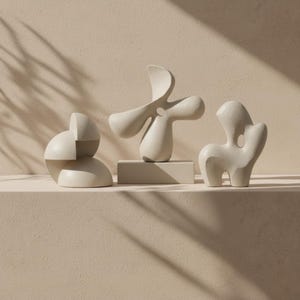 Wabi Sabi Sculpture, Japandi Shelf Decor, Abstract Geometric Statue, Minimalist Plaster Object, Limestone Coffee Table Ornament, Neutral Art