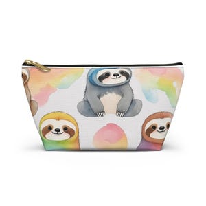 Watercolor Sloth Accessory Pouch, Rainbow Sloth Makeup Bag, Kawaii Sloth Pencil Case, Cute Sloth Bag, Sloth Lover Gift