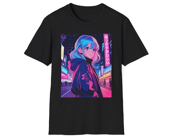Anime Mädchen T-Shirt, Steamwave Shirt, Retro Anime T-Shirt, Pastell Synthwave Shirt, Mecchakawaii Anime Mädchen, Anime-Liebhaber-Geschenk, Tokyo Street Style