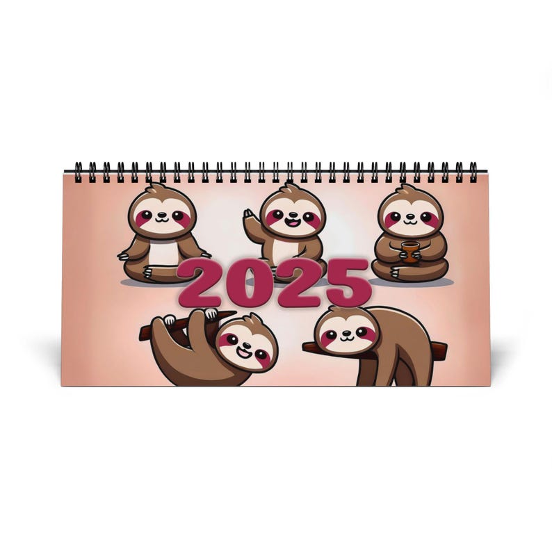 Kawaii Sloth 2025 Desktop Calendar, Cute Sloth Calendar 2025, Sloth
