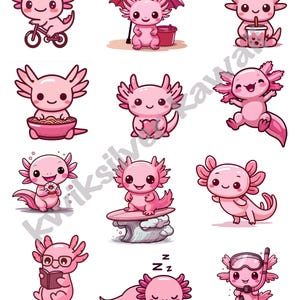 Kawaii Axolotl Clip Art, rosa Axolotl digitale Aufkleber, niedliche Kawaii JPGs und PNGs, druckbare Aufkleber