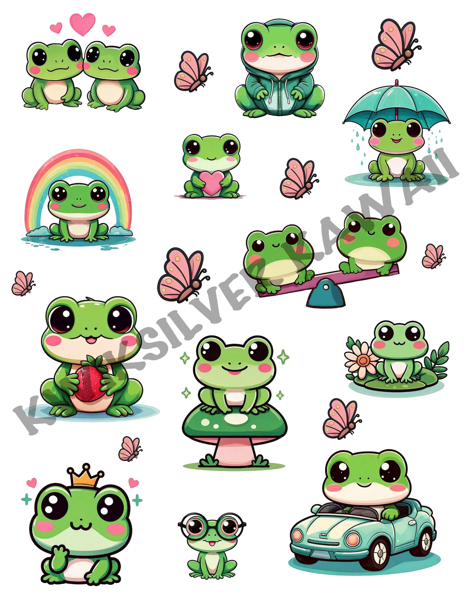 Kawaii Frog Clip Art, Cute Frog Digital Stickers Etsy