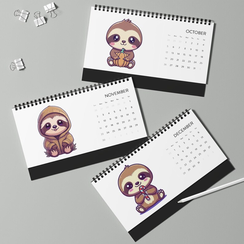 Kawaii Sloth 2025 Desktop Calendar, Cute Sloth Calendar 2025, Sloth