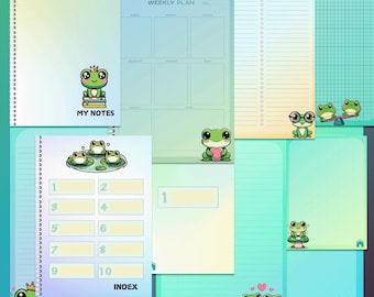 Kawaii Frog Digital Notebook, Goodnotes Notebook, Digital Planner, OneNote Notebook, 10-Subject notebook