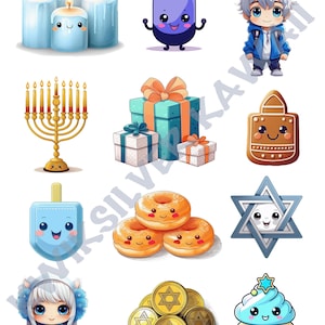 Kawaii Hannukkah Clip Art, clipart Hannukkah mignon, mignons autocollants numériques Hanoucca, Hanoucca PNG et JPG