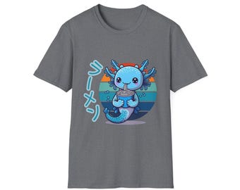かわいいアホロートルラーメンTシャツ、かわいい日本のアホロートルTシャツ、ラーメンを食べるアホロートルシャツ、日本のキャラクターシャツ、アホロートル愛好家へのギフト