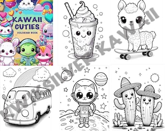 Kawaii Cuties DIGITAL DOWNLOAD Coloring Book, Kawaii Coloring Pages, Adult Kawaii Colouring Book, Teen Kawaii Colouring Pages