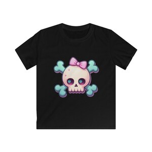 Kids Pastel Goth Cute Skull Tee, Girls Skull T-Shirt, Creepy Kawaii Kids Shirt, Kids&#39; Halloween Top