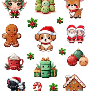 Kawaii Christmas Clip Art, Cute Christmas Digital Stickers