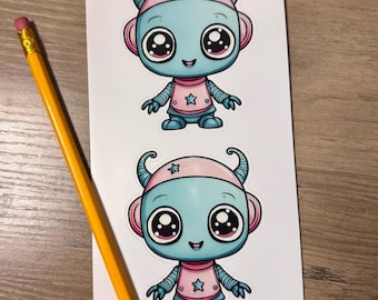 Pastel Kawaii Alien Stickers, Cute 3" Large Aliens, Waterproof Big Kawaii Stickers