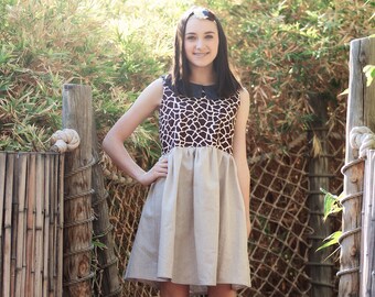 Spring 2018 Zoolicious Collection ~ Zoolicious Giraffe and Linen Pepper Dress Sizes 0-3 mos up to girls size 16 tweens
