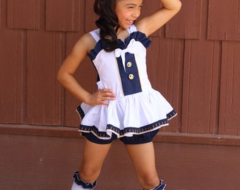 Nautical “Salute” over the top romper - custom made sizes 6/12 mos up to girls size 10