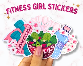 Pacchetto di adesivi Fitness Girl / Adesivi carini per laptop e borracce con ragazze in palestra / Adesivi in vinile per la salute mentale e la cura di sé