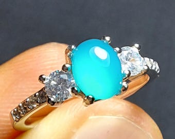 Gem silica Chrysocolla in Chalcedony 925 Sterling Silver Ring beautiful gemstone ring engagement green gemstone rare find - A355
