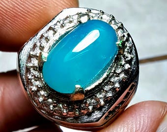 Gem silica Chrysocolla in Chalcedony Ring beautiful gemstone ring statement ring engagement green gemstone rare find gemstone - A96