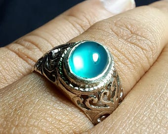 Gem silica Chrysocolla in Chalcedony Ring beautiful gemstone ring statement ring engagement green gemstone rare find gemstone - A193