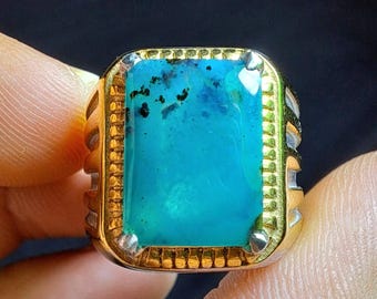 Gem silica Chrysocolla in Chalcedony Ring beautiful gemstone ring statement ring engagement green gemstone rare find gemstone - A128