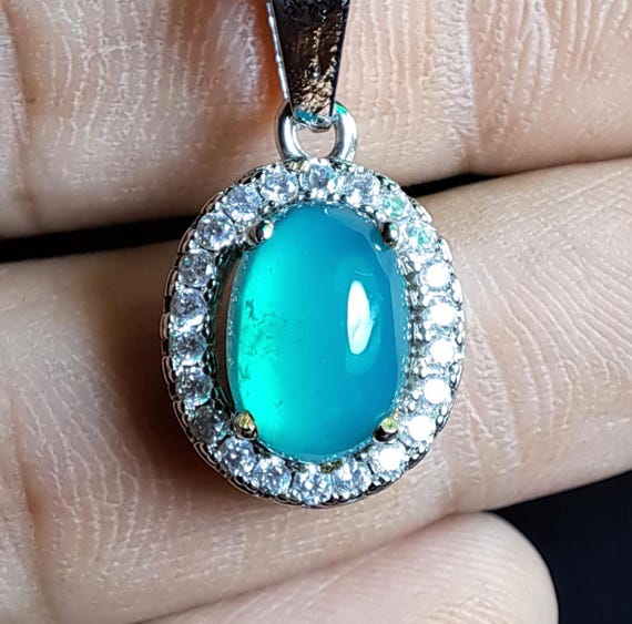 Gem silica Chrysocolla in Chalcedony Pendant beautiful gemstone ring statement ring engagement green gemstone rare find gemstone - A146