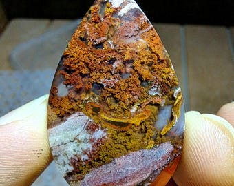 Scenic Moss Agate Jasper in Chalcedony Cabochon beautiful for pendant for ring engagement jewelry making rare find gemstone - A47