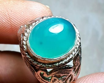 Gem silica Chrysocolla in Chalcedony Ring beautiful gemstone ring statement ring engagement green gemstone rare find gemstone - A92