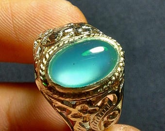 Gem silica Chrysocolla in Chalcedony Ring beautiful gemstone ring statement ring engagement green gemstone rare find gemstone - A177
