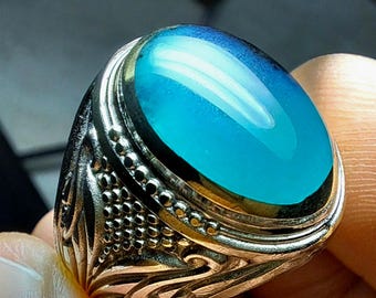 Gem silica Chrysocolla in Chalcedony Ring beautiful gemstone ring statement engagement green gemstone rare find holiday gift for him- A54