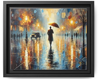 Rainy City Night Canvas: Abstract Impressionist Urban Art