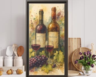 Framed Wine Art Print: Bordeaux & Pauillac, Rustic Kitchen Decor