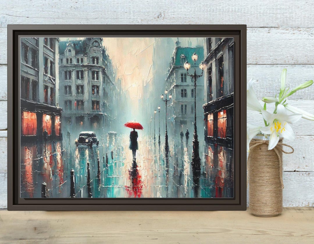 Rainy City Street Canvas Print: Red Umbrella, Romantic Urban Art - Etsy