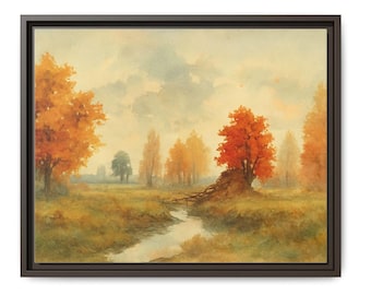 Autumn Serenity,  Watercolor Landscape Wall Art Print,  Fall Forest Nature Painting, Rustic Home Decor