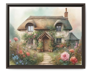 English Cottage Garden Art Print: Whimsical Floral Landscape