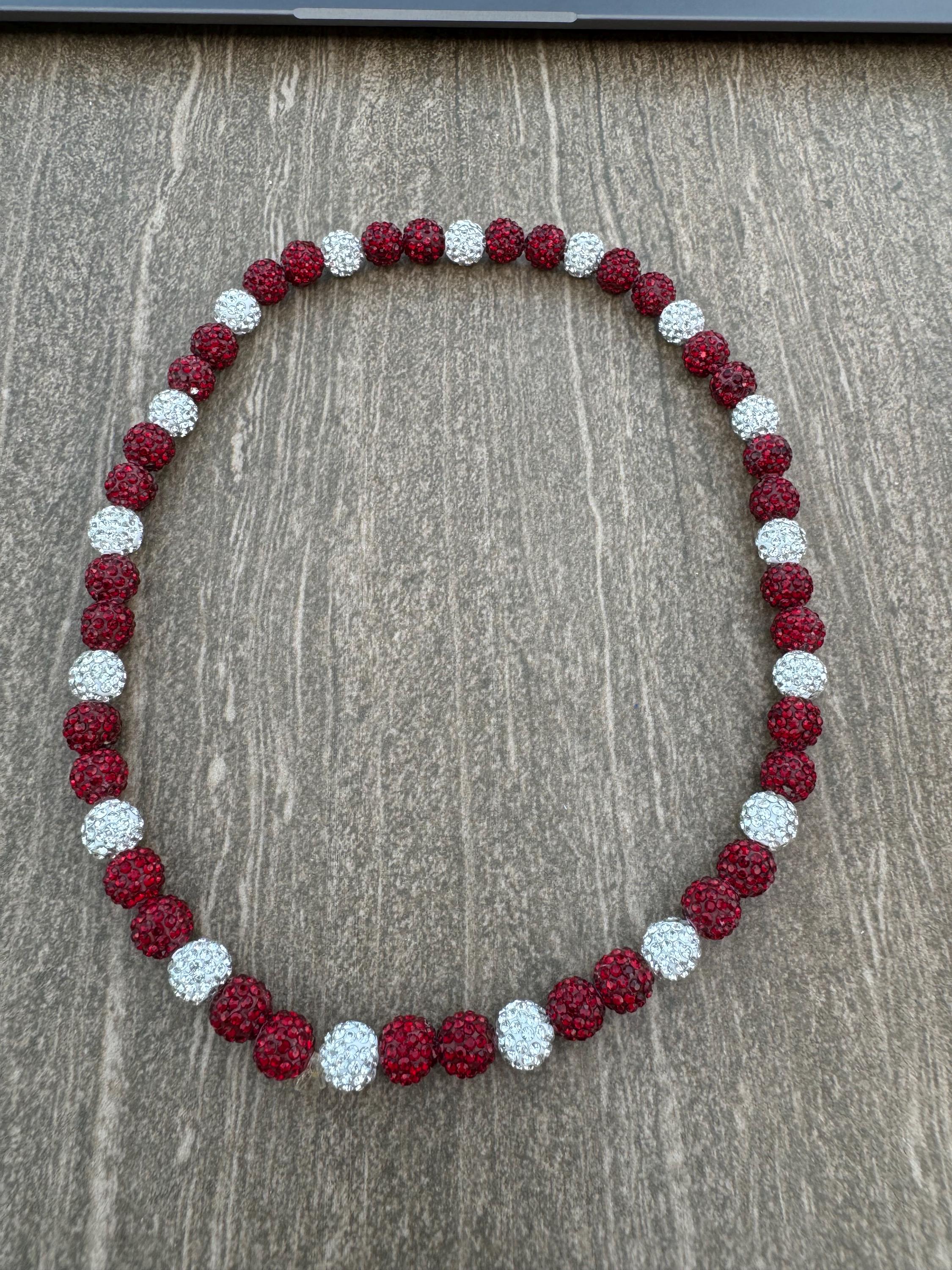 Maroon and White - Custom Sparkle Beaded Rhinestone Necklace Baseball ...
