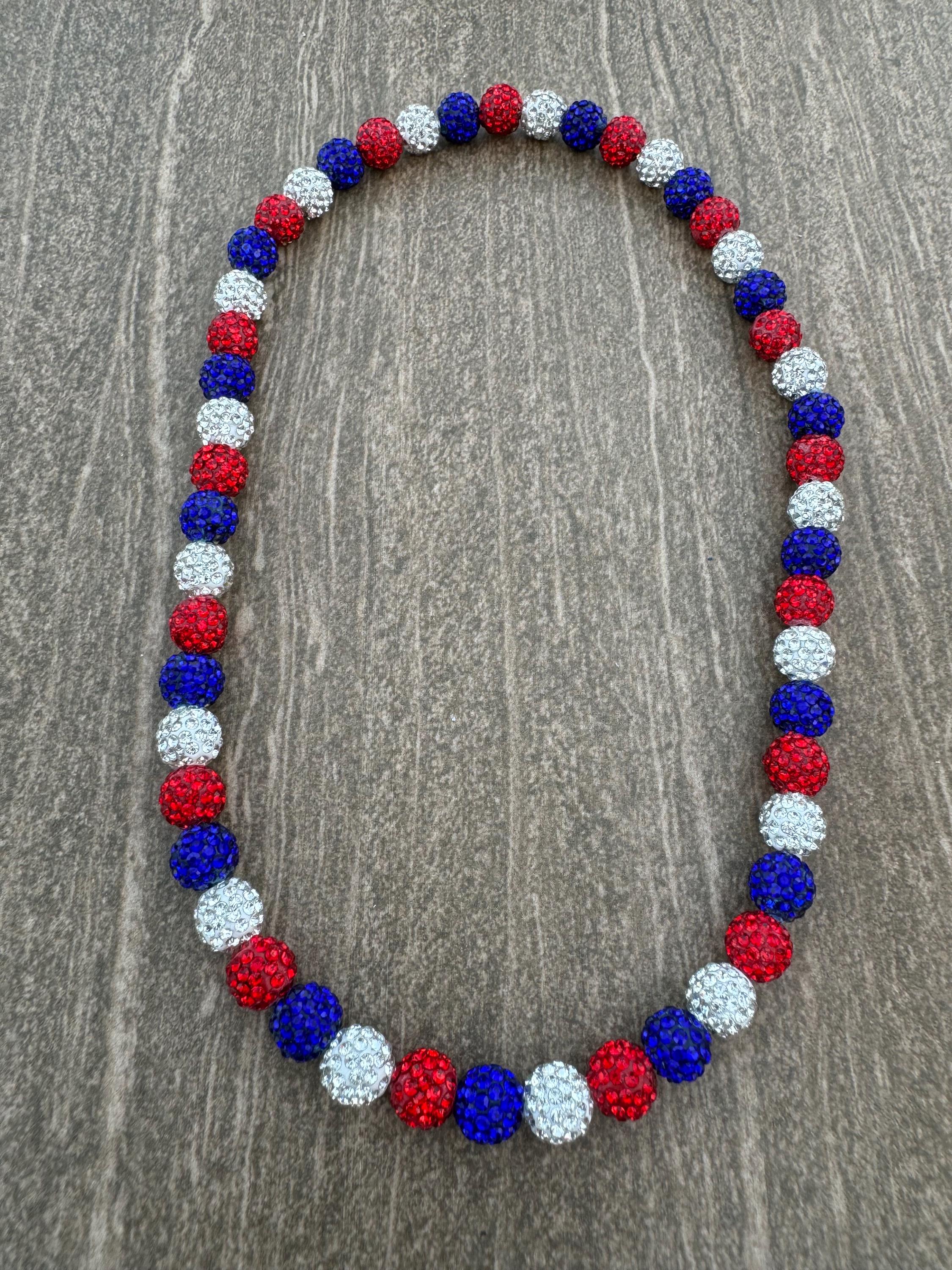 Red, White, and Blue - Custom Sparkle Beaded Rhinestone Necklace