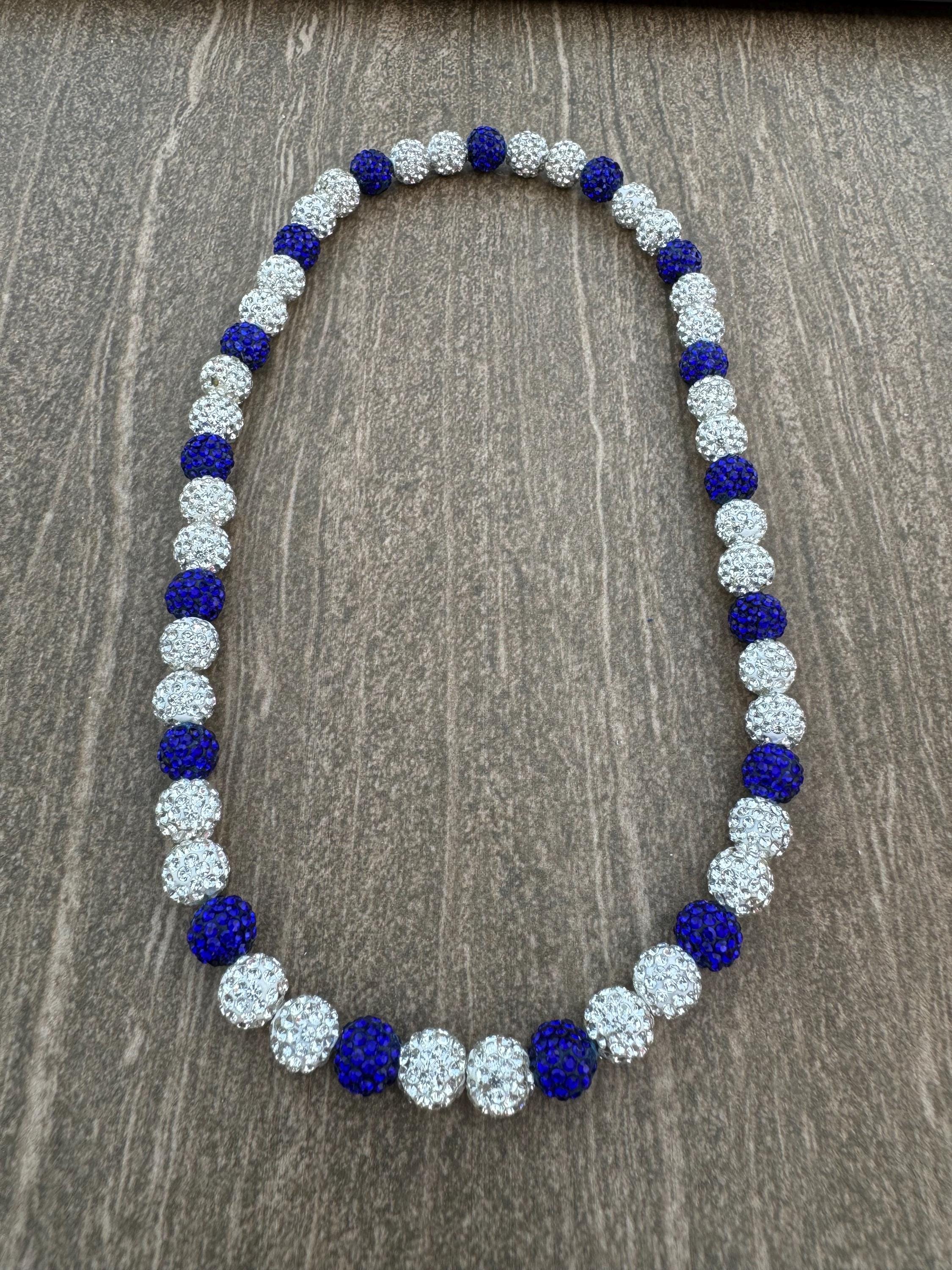 Royal Blue and White - Custom Sparkle Beaded Rhinestone Necklace MLB ...