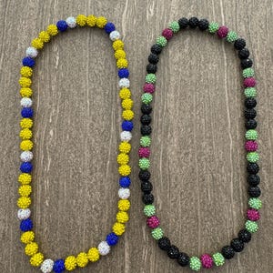 Yellow/Blue/Crystal and Black/Lt Green/Fuschia  - Custom Sparkle Beaded Rhinestone Necklace MLB Baseball Drip Disco Ball Necklace