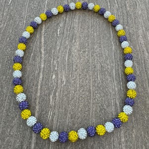 Purple, Yellow, White - Custom Sparkle Beaded Rhinestone Necklace MLB Baseball Drip Disco Ball Necklace Softball Necklace LSU