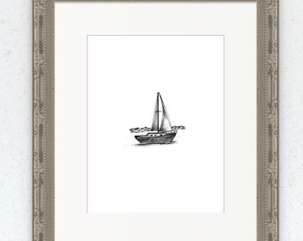 Sailboat, Sketch in Pen