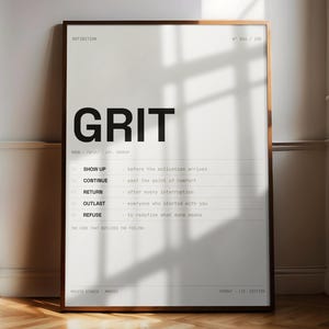 GRIT · Stoic Code Poster — Minimalist Typography Wall Art · Office Decor · Founder Gift · Dark & Light · Limited Edition Print