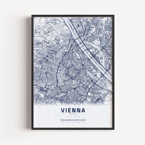 Vienna Map Poster, Minimalist City Map Wall Art, Navy Street Map Print, Office Decor, Travel Gift, Modern Home Decor, Housewarming Gift