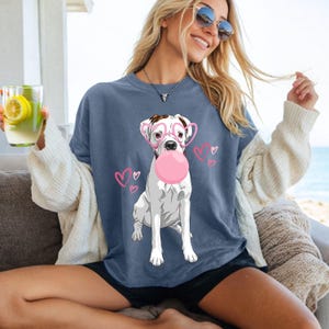 White Boxer Dog Mom Gift, Comfort Colors Tshirt, Boxer Valentine Day Shirt, Mother's Day, White Boxer Shirt, Dog Blowing Bubble Trendy Shirt