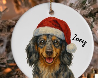 Dachshund Christmas Ornament, Short Hair & Long Hair, Personalized Dog Name Ornament, Wiener Dog Holiday Tree Decor, Custom Dog Lover Gift