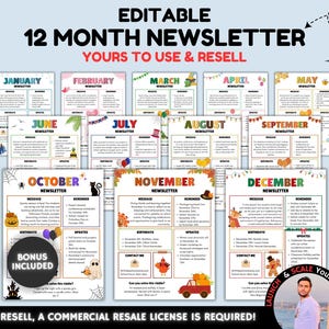 12-monatiges Newsletter-Vorlagenpaket, monatlicher Klassenzimmer-Newsletter, Newsletter für die Kindertagesstätte, Canva-Vorlagen-Newsletter, Kommunikation mit den Eltern