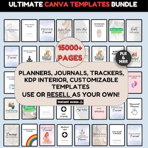 15000+ Canva Template Bundle: PLR Planners, Journals, Trackers (MRR)