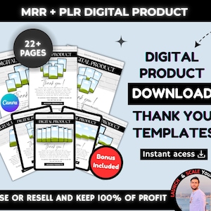 Páginas de plantillas de agradecimiento para descarga de productos digitales, plantilla de descarga de listado de Etsy, plantillas PLR de Canva Página de descarga de productos digitales MRR DFY