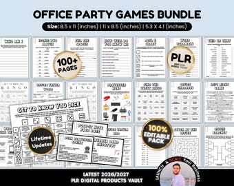 Office Party Planner Games PLR Resell Rights, Work Party Printable Game Pack Editable Canva PLR, Team Building Games Canva Templates PLR